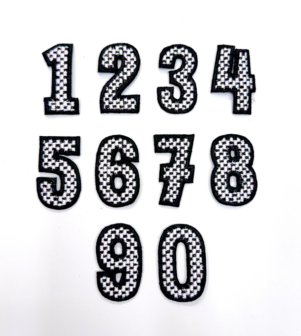 2” Black Checkered Numbers Glitter Embroidery Patch