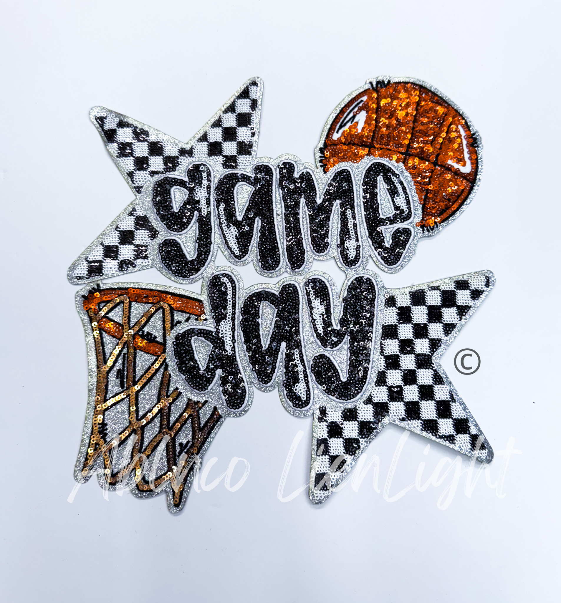 Basketball Game Day Checkered Star Sequin Patch - Large