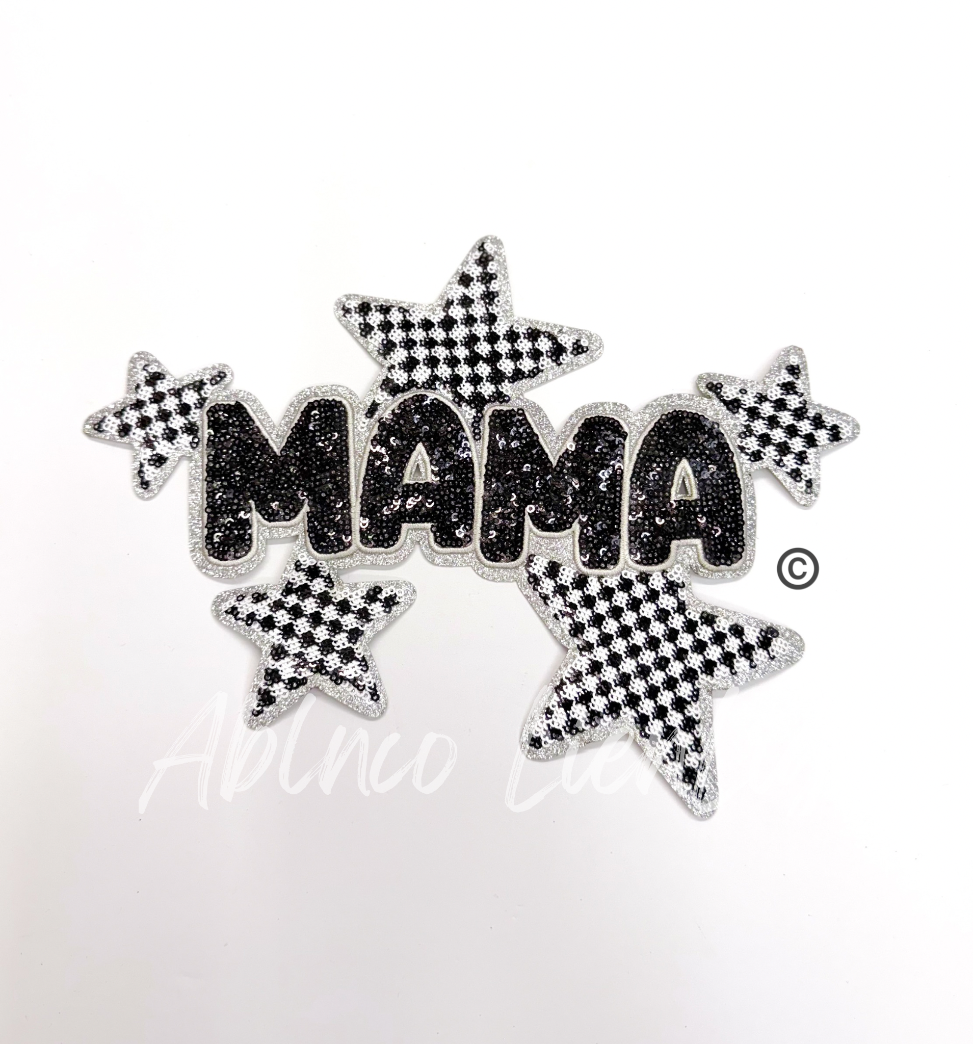 Mama Checkered Stars Sequin Patch - Large