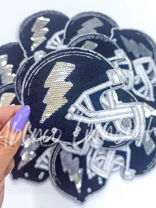 Navy Football Helmet Chenille Sequin Embroidery Patch