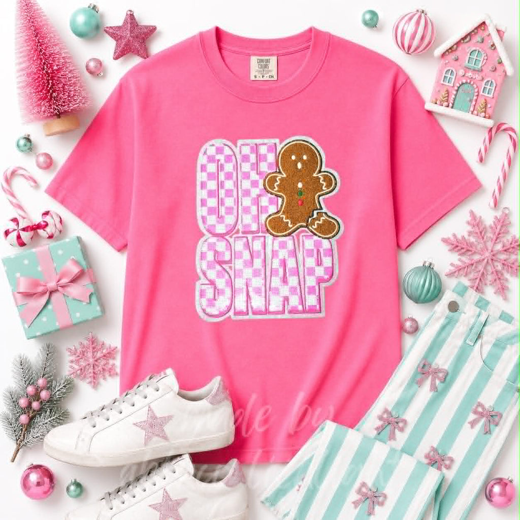 Oh Snap Gingerbread Christmas Sequin Patch Tshirt