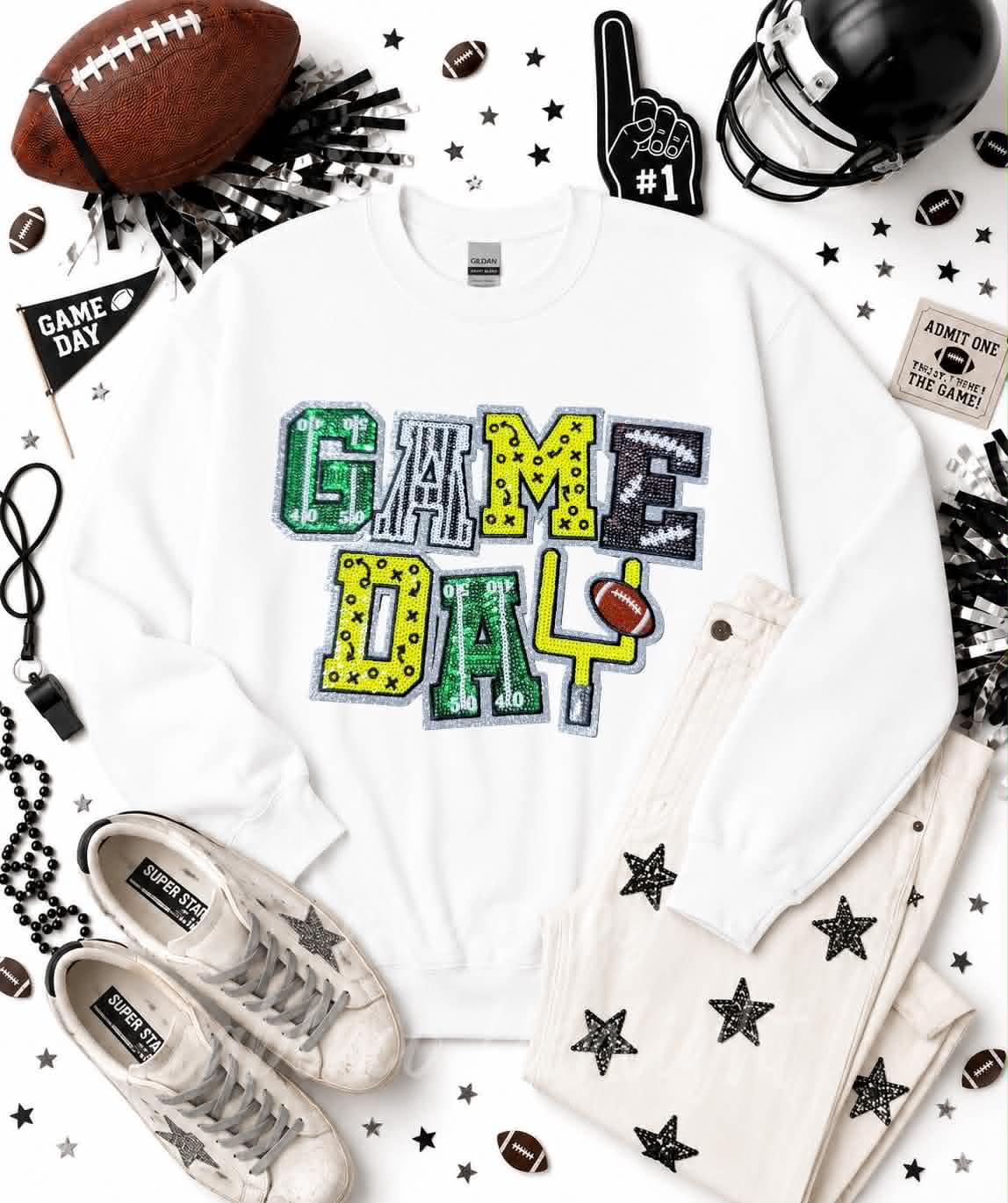 Game Day Plays Football Sequin Patch Sweatshirt