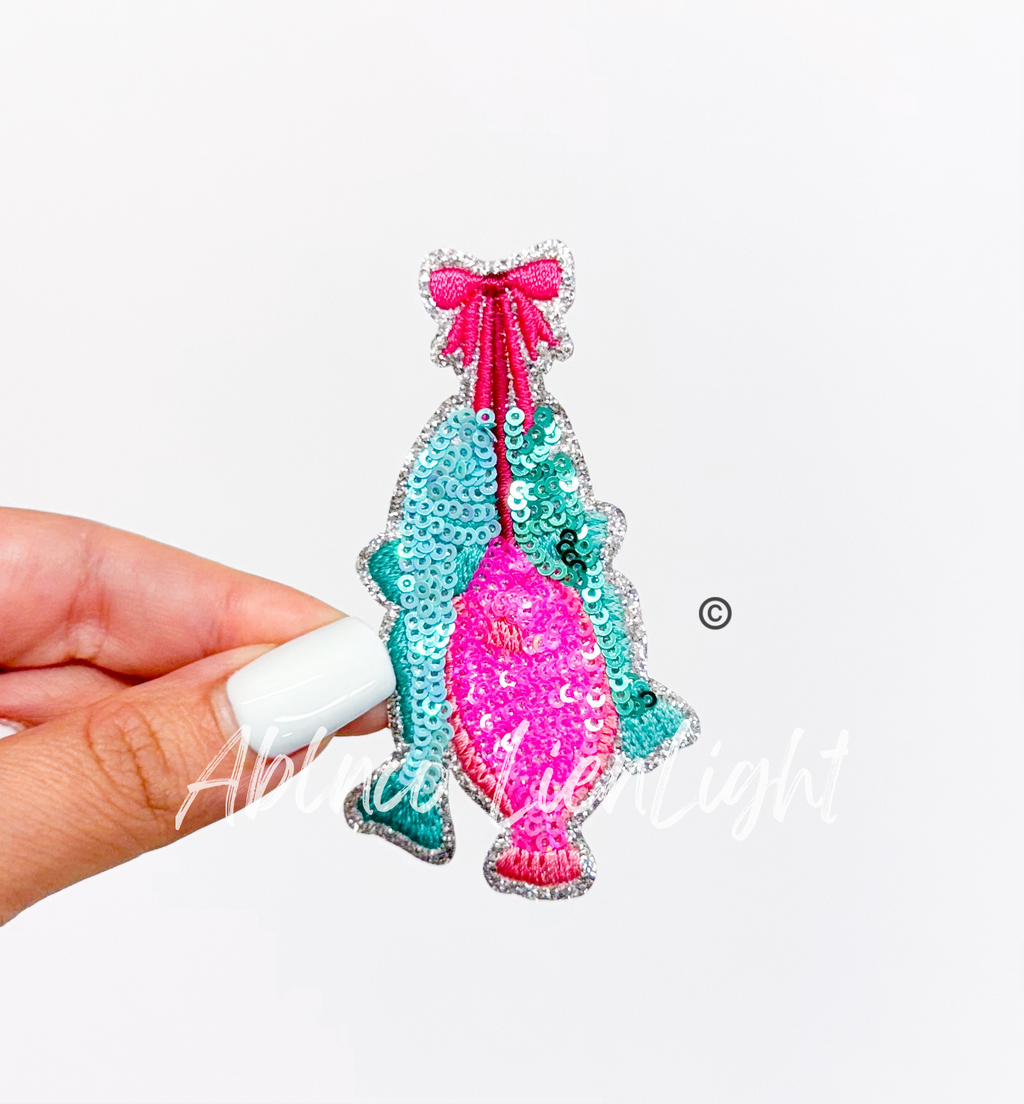 Trio Fishing Catch Pink Sequin Patch