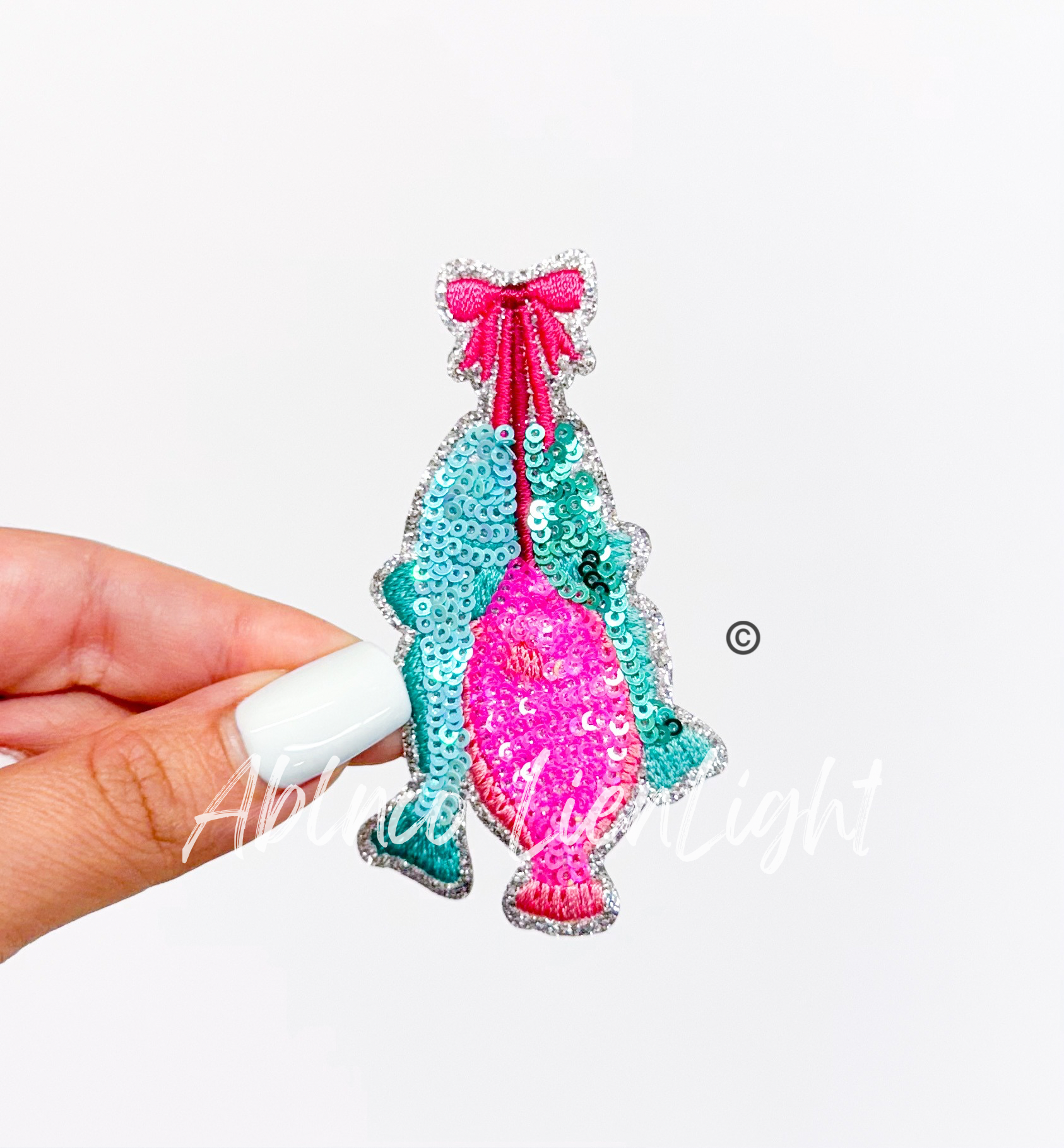 Trio Fishing Catch Pink Sequin Patch