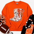 Orange Bow Boot Touchdown Football Sequin Patch Sweatshirt