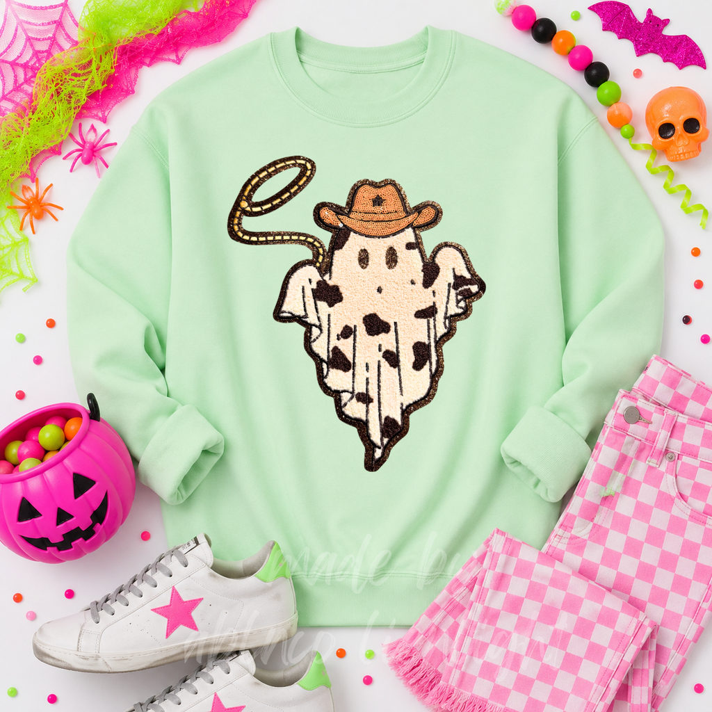 Cowboy Rope Ghost Halloween Sequin Patch Sweatshirt