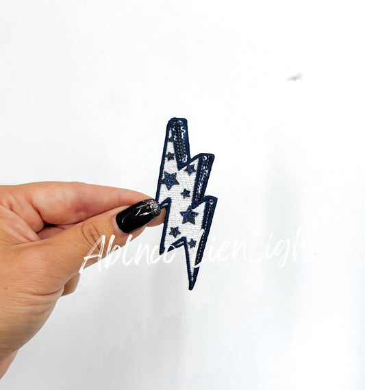 Navy Star Bolt Embroidery Sequin Patch