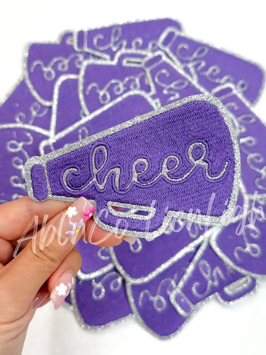 Purple Cheer Megaphone Silver Embroidery Patch