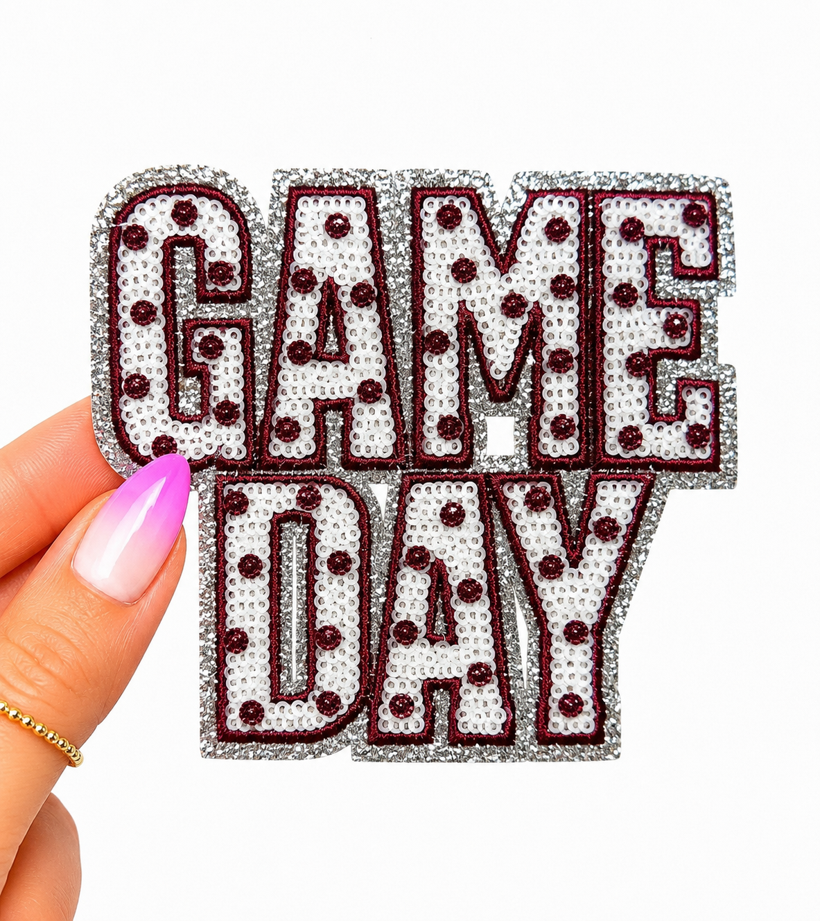 Maroon Polka Dots Game Day Sequin Patch - Small
