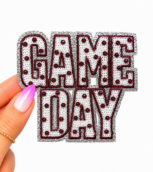 Maroon Polka Dots Game Day Sequin Patch - Small