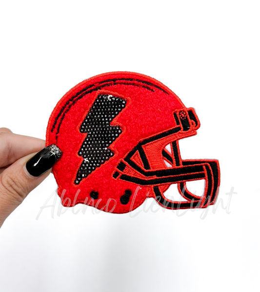 Red & Black Football Helmet Chenille Sequin Embroidery Patch