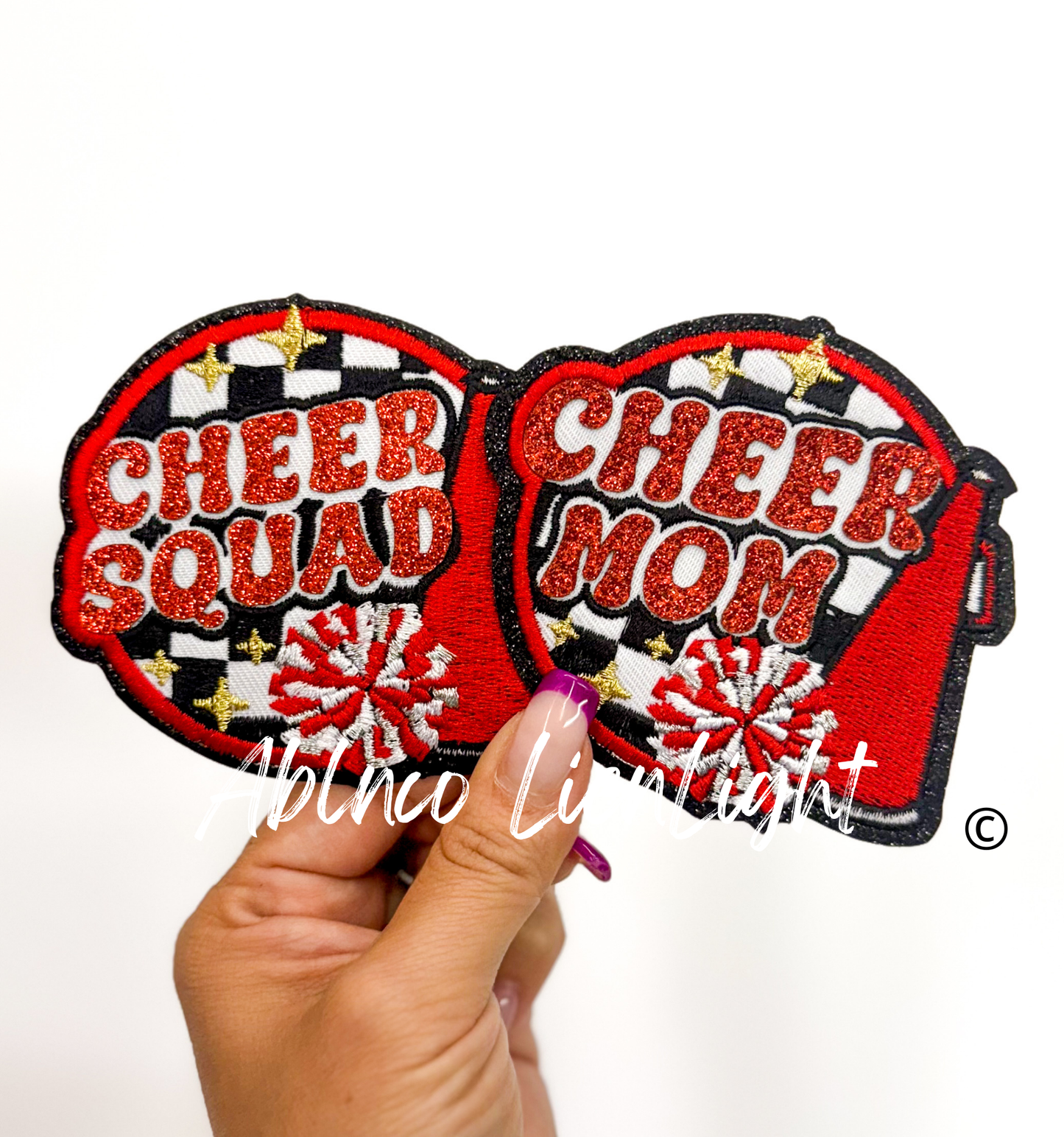 Red Cheer Squad & Cheer Mom Glitter Embroidery Patch©️