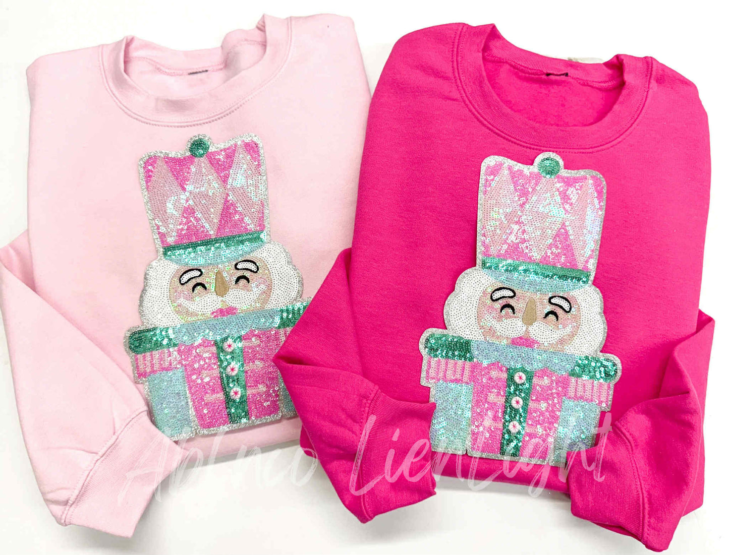 Nutcracker Blue Pink Sequins Christmas Patch Sweatshirt