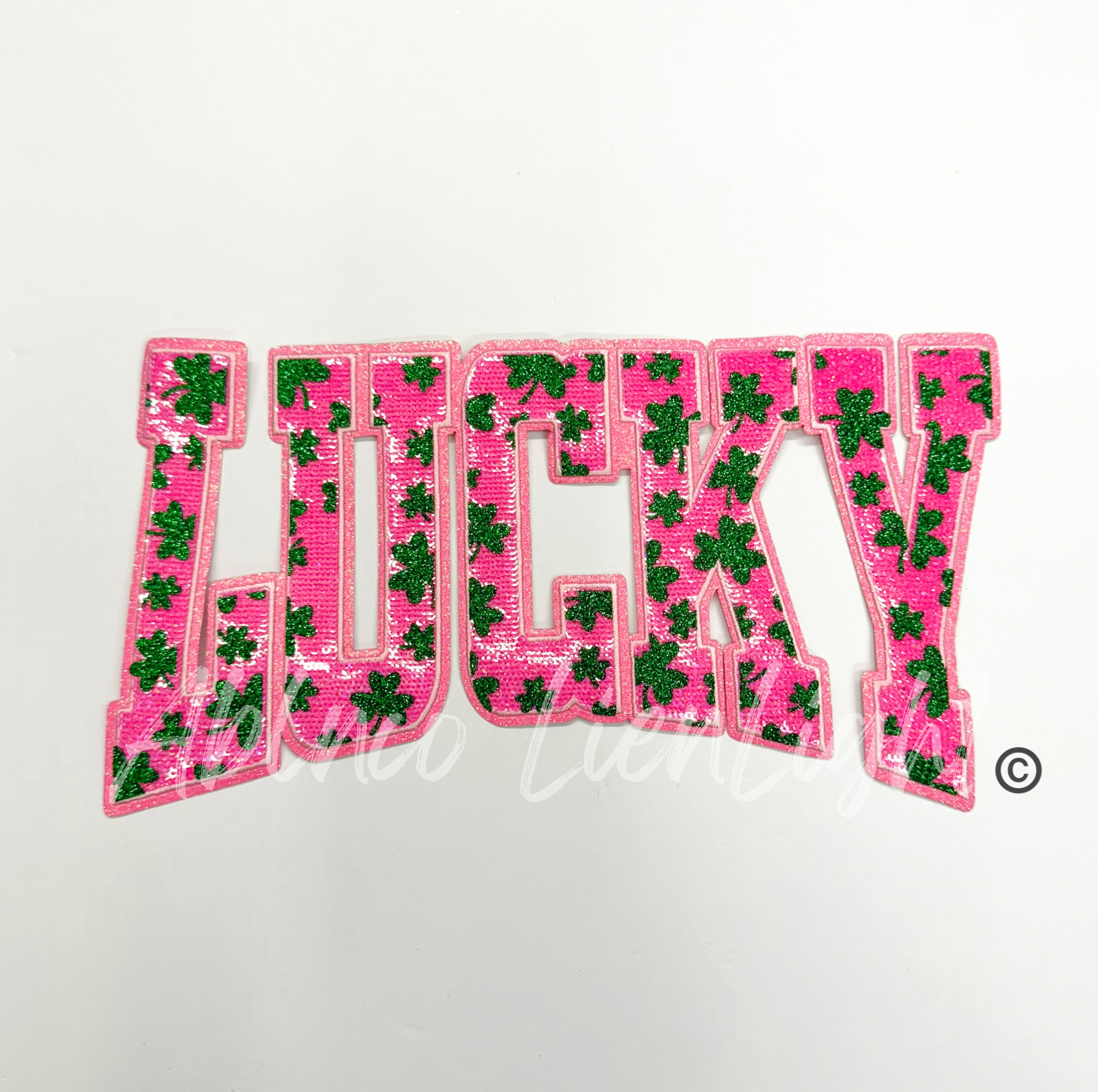 Pink Clovers Lucky St Patricks Day Sequins Patch - Large