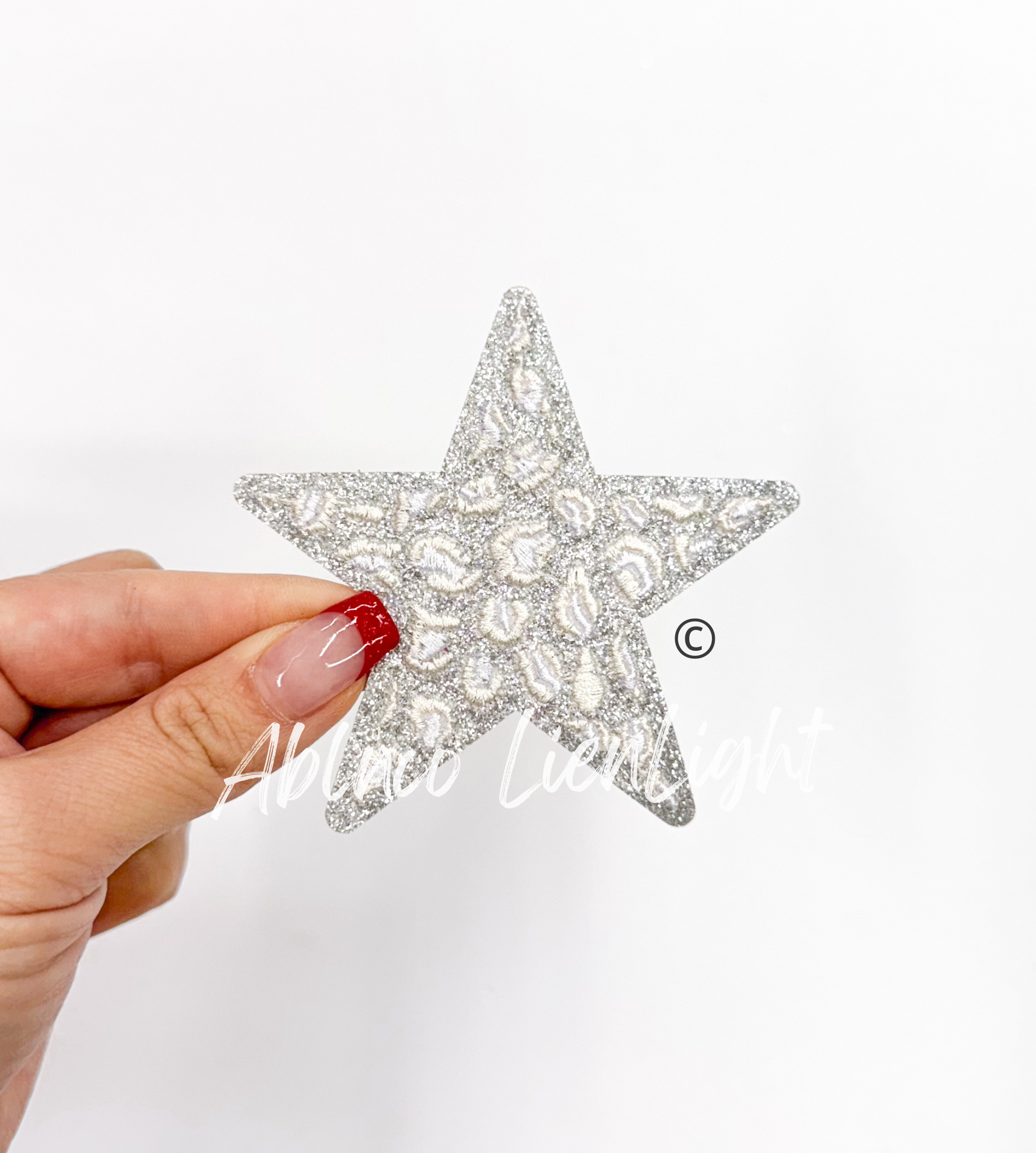 White Cheetah Print Glitter Star Patch