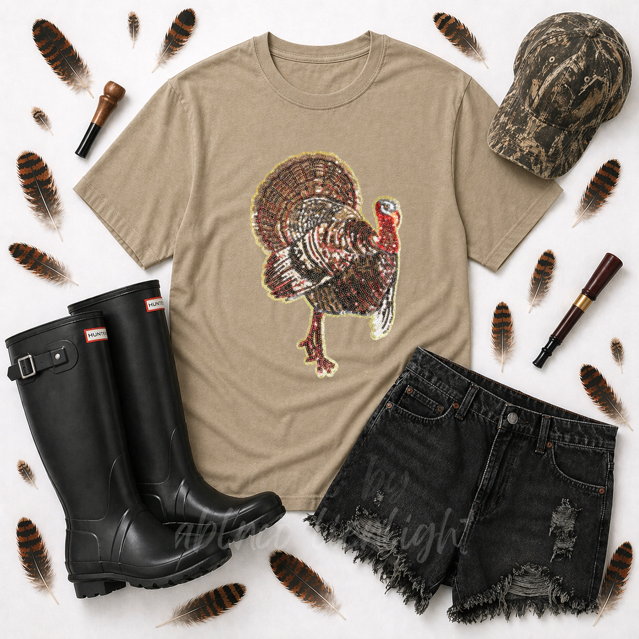Wild Turkey Hunting Sequin Patch Tshirt