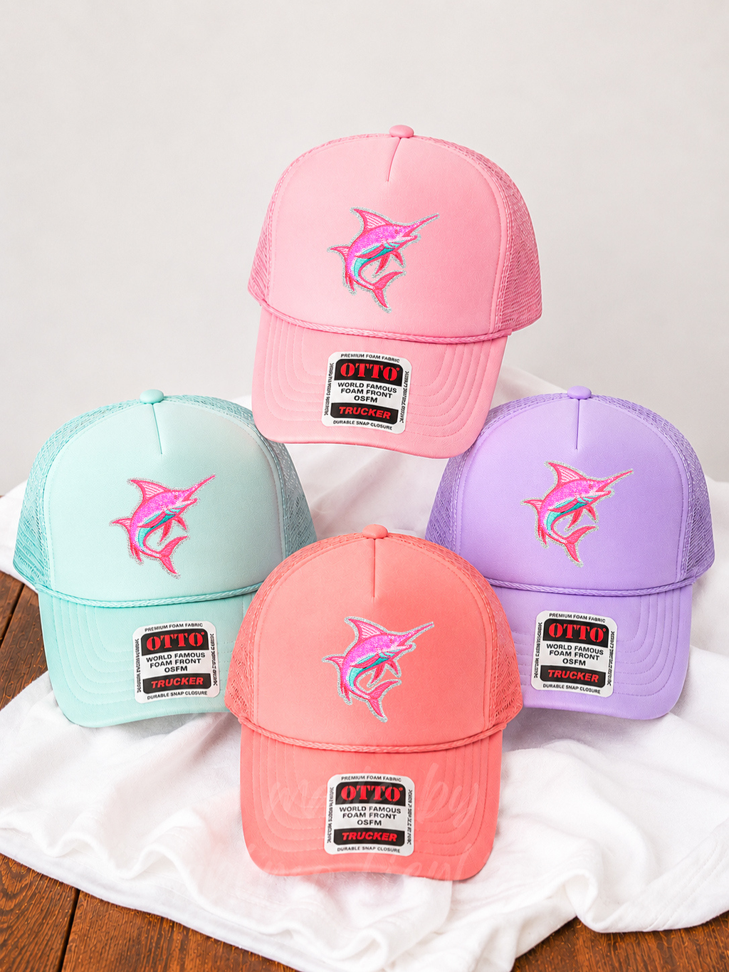 Pink Marlin Fish Summer Patch Otto Trucker Hat
