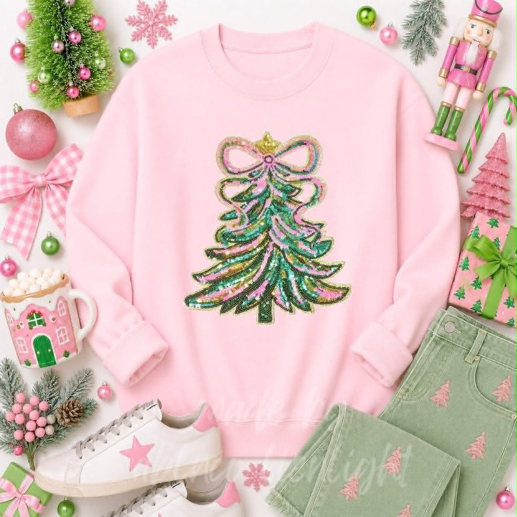 Christmas Tree Christmas Sequin Patch Sweatshirt