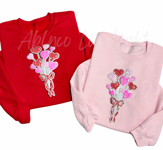 Bow Heart Balloons Valentines Day Sequins Patch Sweatshirt