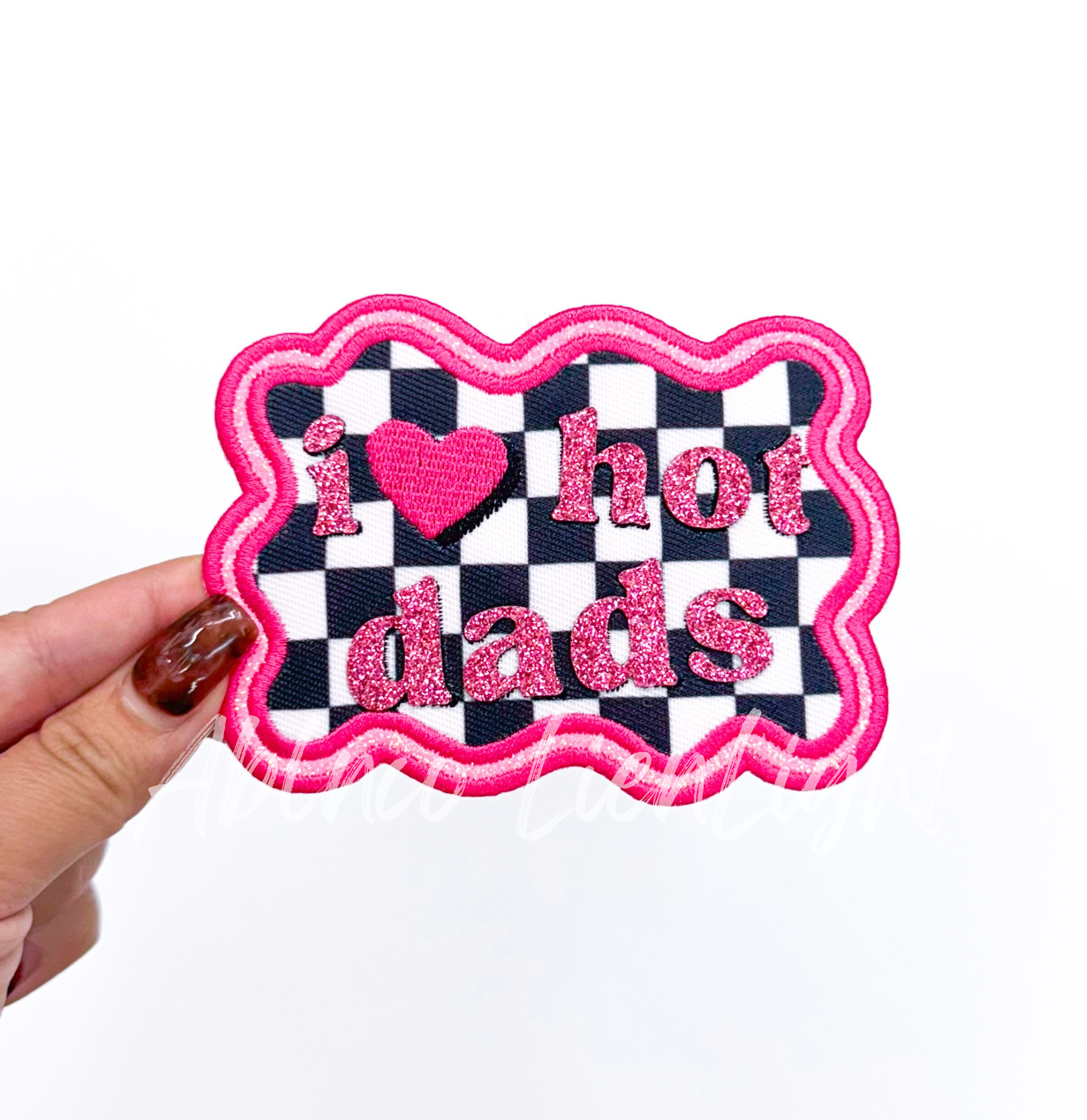I love hot dads glitter embroidery patch