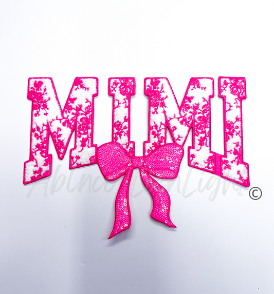 Pink Floral Mimi Bow Sequins Chenille Embroidery Patch