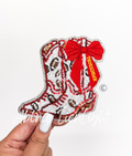 Red Bow Boot Touchdown Football Sequin Patch - Small