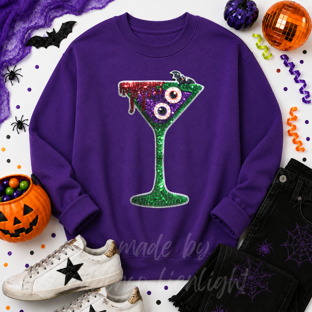 Bloody Eyeballs Martini Halloween Sequin Patch Sweatshirt
