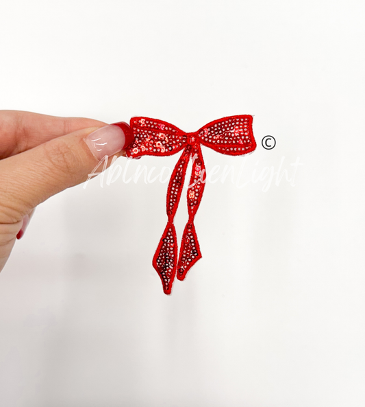 Red Skinny Sequins Bow Patch