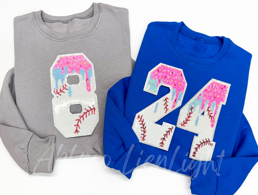 Sequin Baseball Drip Ice Cream Number Game Day Sweatshirt