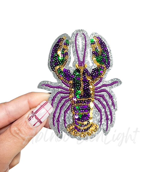 Mardi Gras Colorful Crawfish Sequins Patch - Small