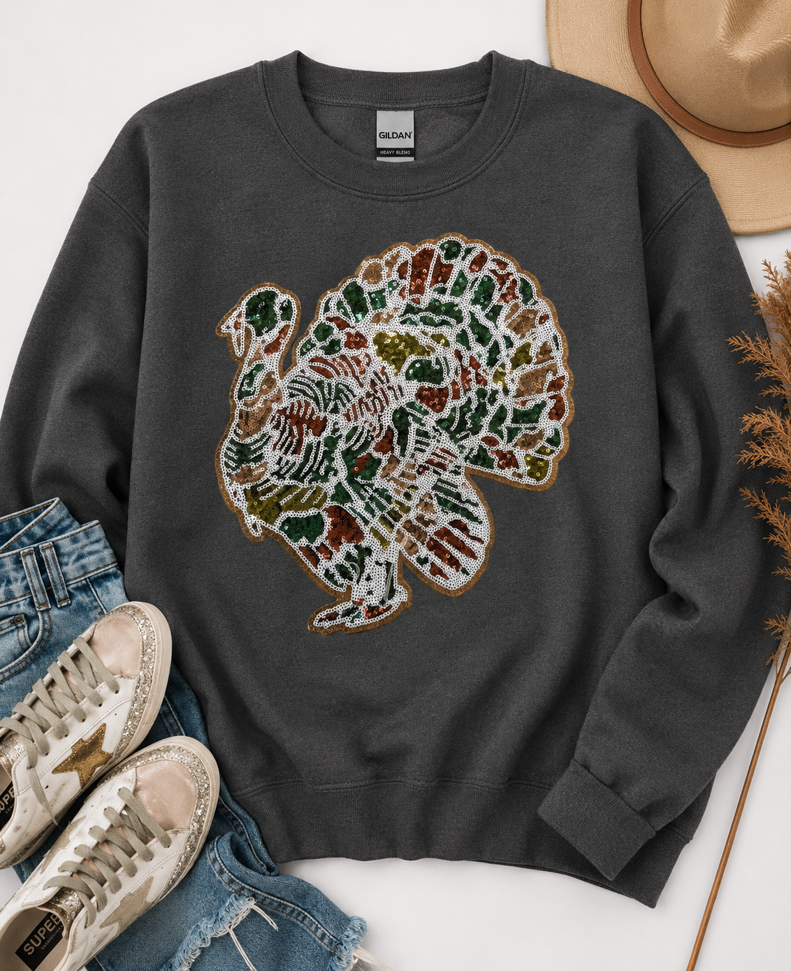 Camo Turkey Hunting Sequin Patch Sweatshirt