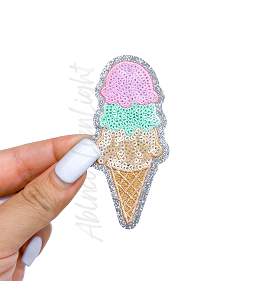 Icecream Cone Food Sequin Patch