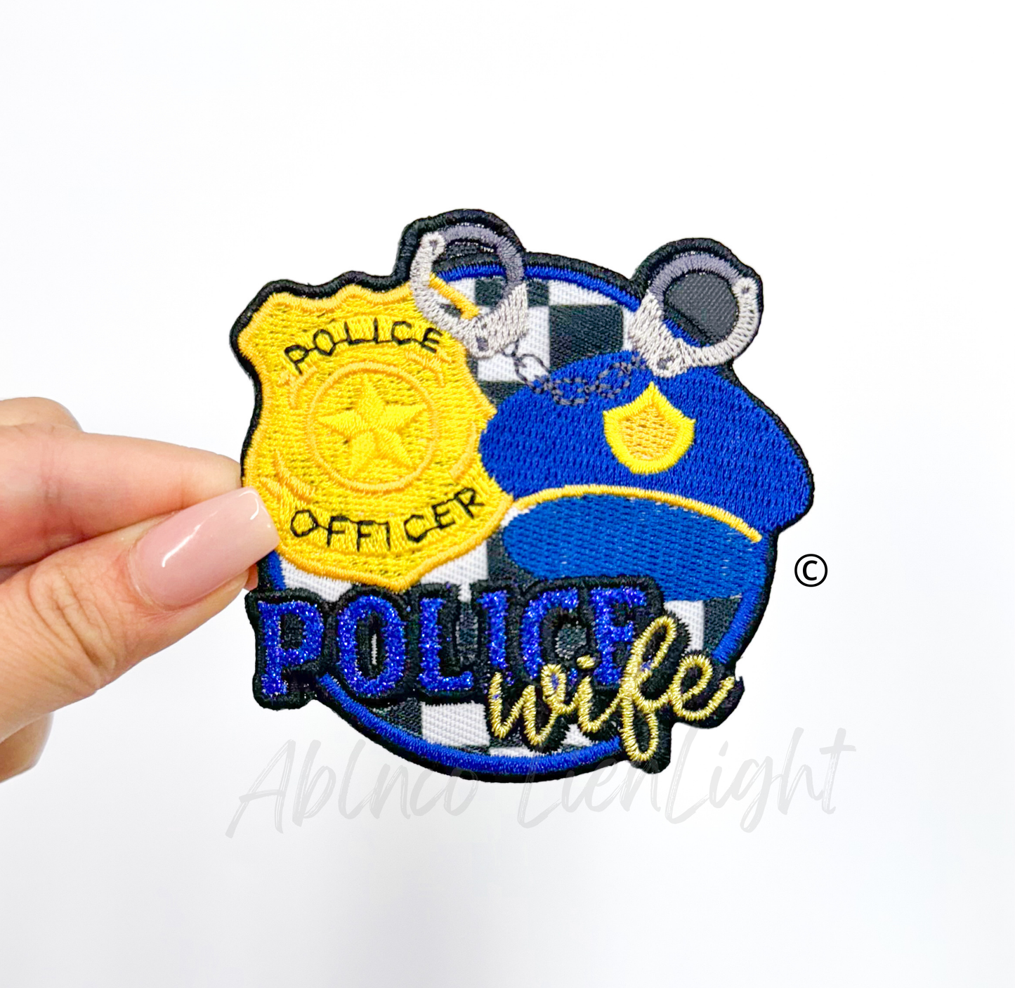 Police Wife glitter embroidery patch