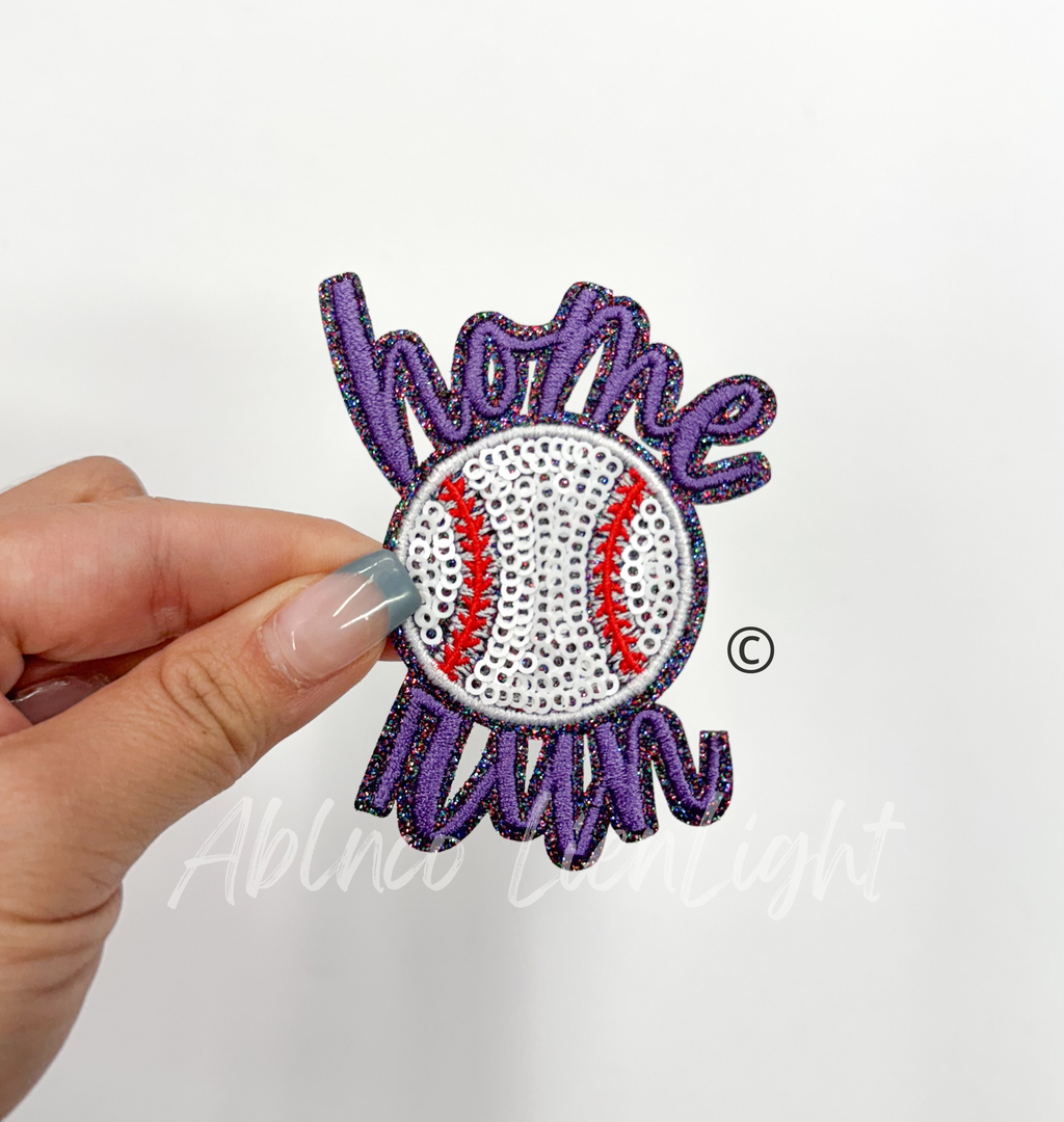Purple Home Run Baseball Sequin Embroidery Patch