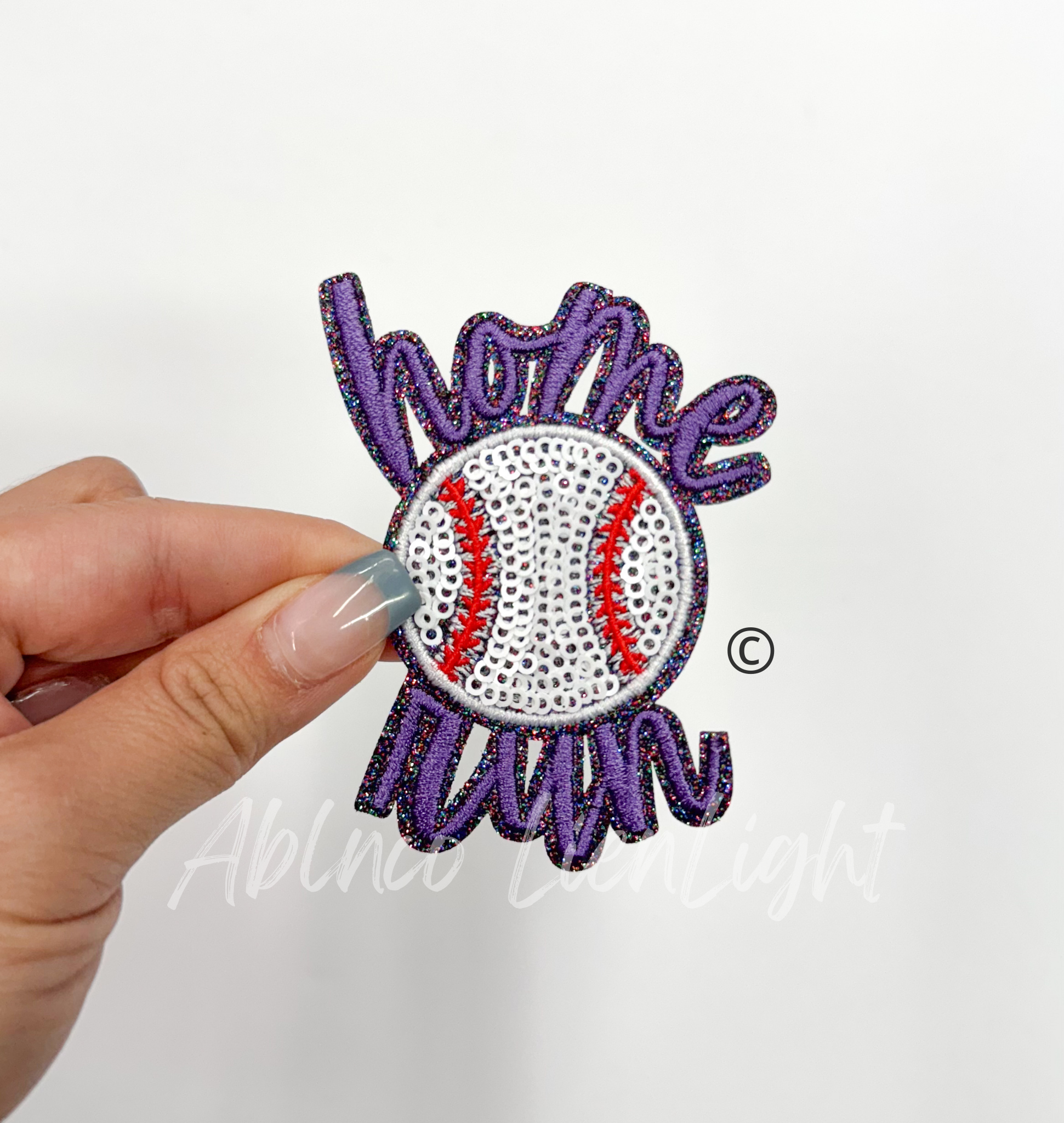 Purple Home Run Baseball Sequin Embroidery Patch