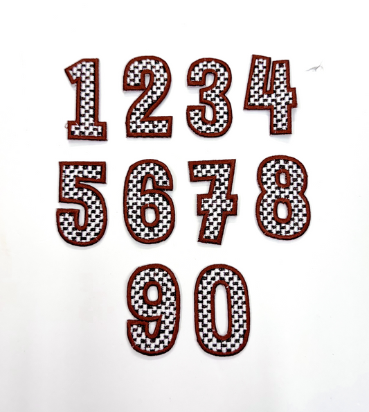 2” Maroon Checkered Numbers Glitter Embroidery Patch