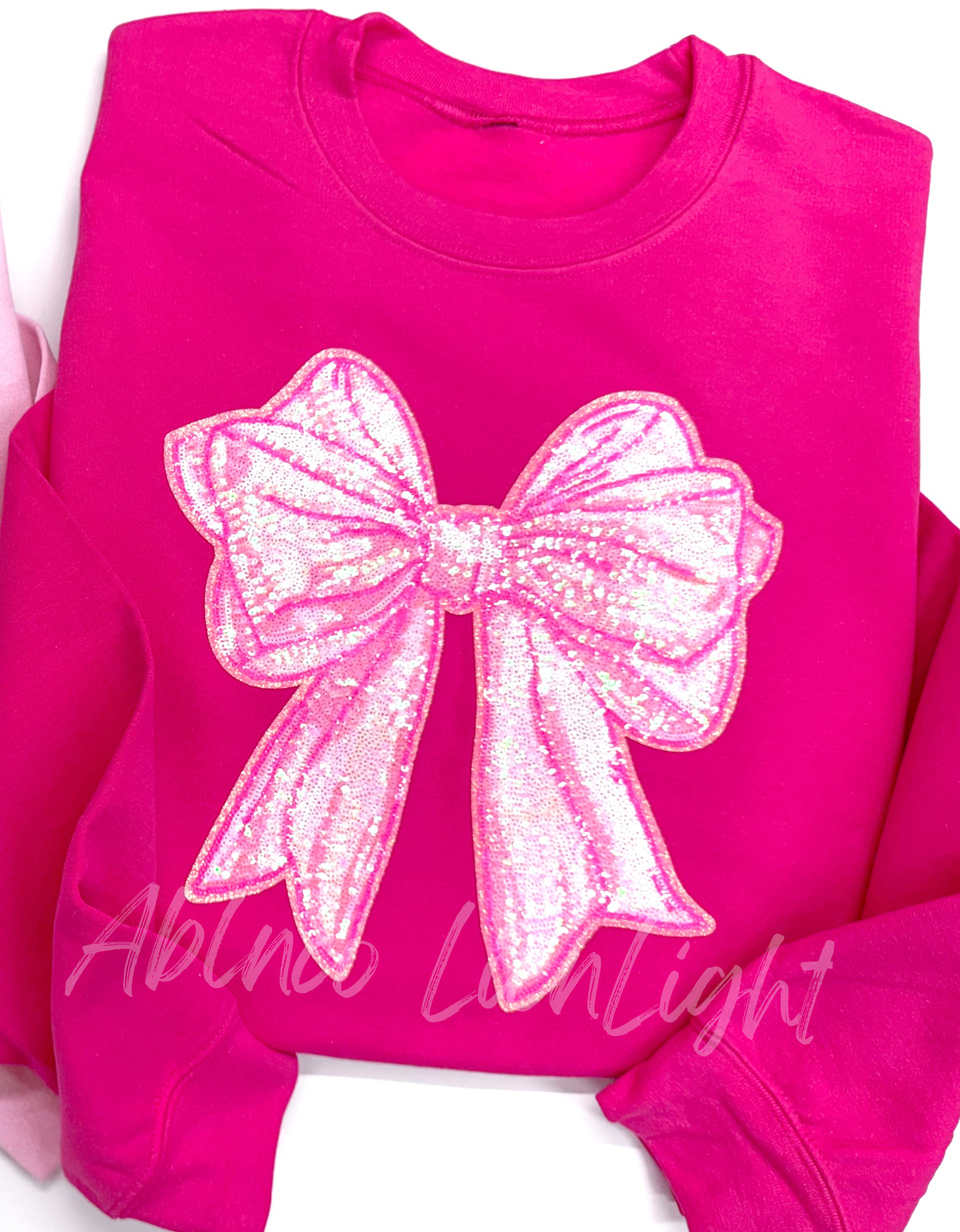 Pink Bow Valentines Day Sequin Patch Sweatshirt