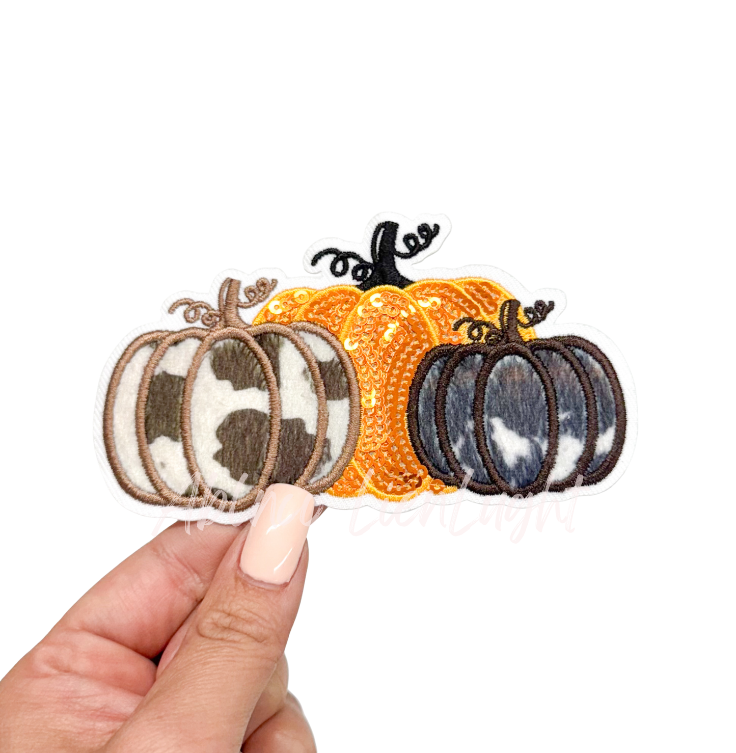 Fuzzy Cow Print Pumpkins Halloween Sequin Patch