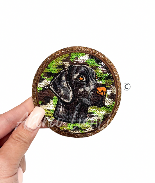 Black Lab Dog Hunting Camo Sequin Patch