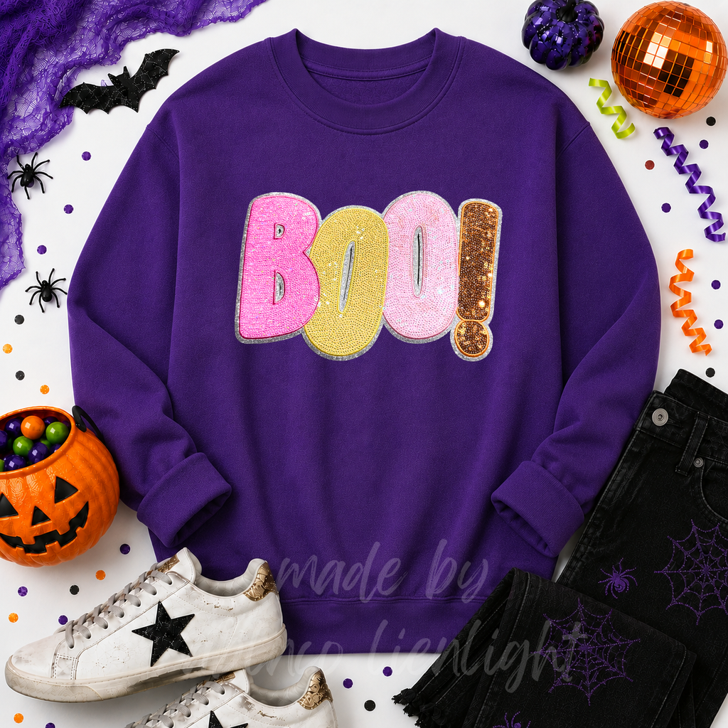 Colorful Boo Halloween Sequin Patch Sweatshirt