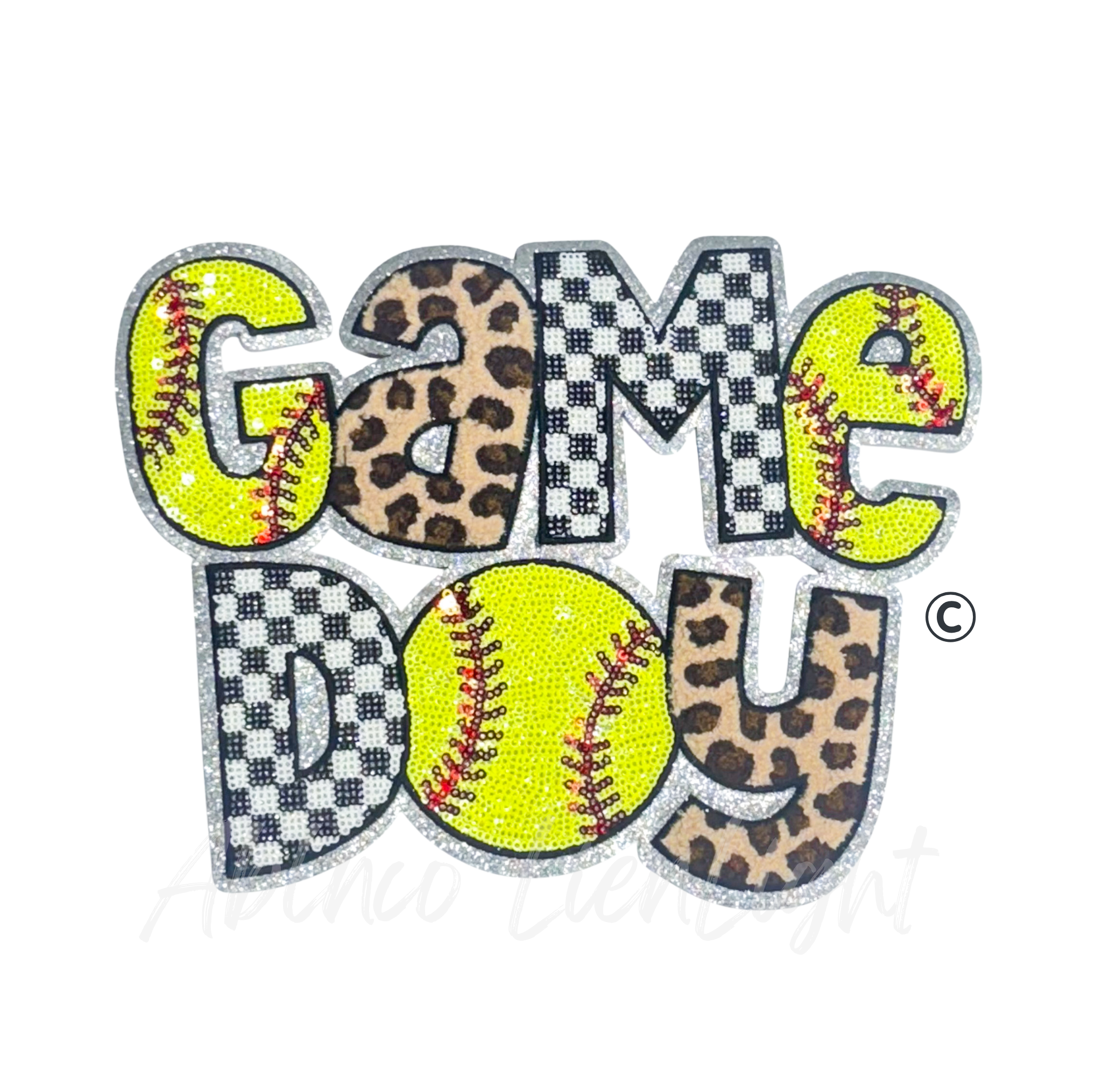 Softball Game Day Cheetah Checkered Sequin Patch - Large