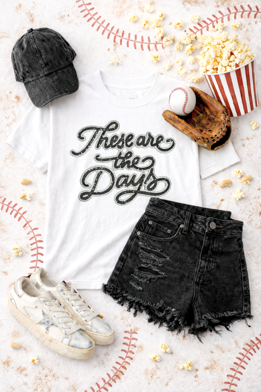 These Are The Days Black Sequin Patch Tshirt