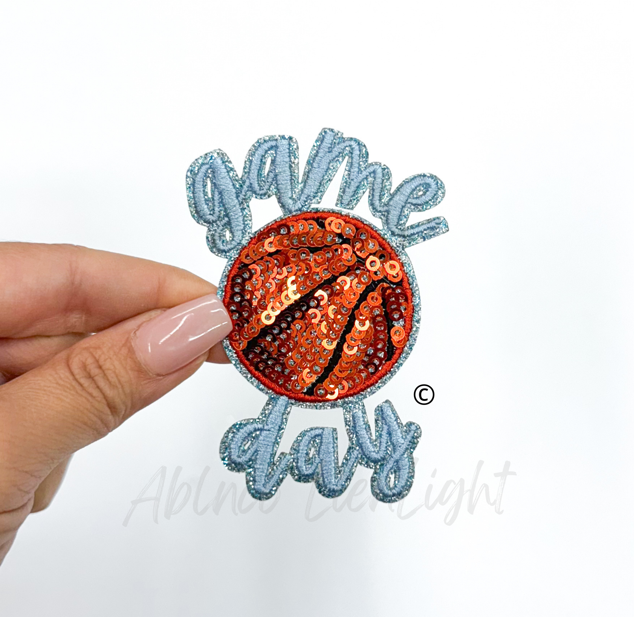 Basketball Light Blue Game Day Embroidery Sequin Patch