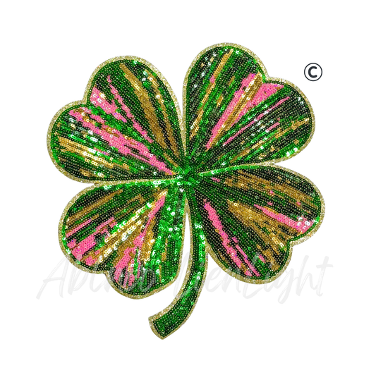 Colorful 4 Leaf Clover St Patricks Day Sequin Patch - Large