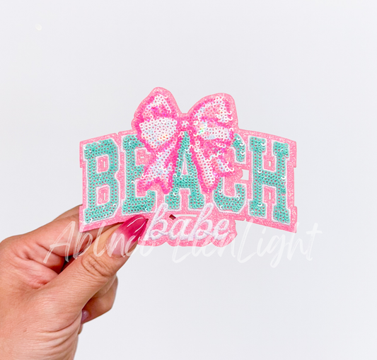 Pink Bow Beach Babe Summer Sequin Patch