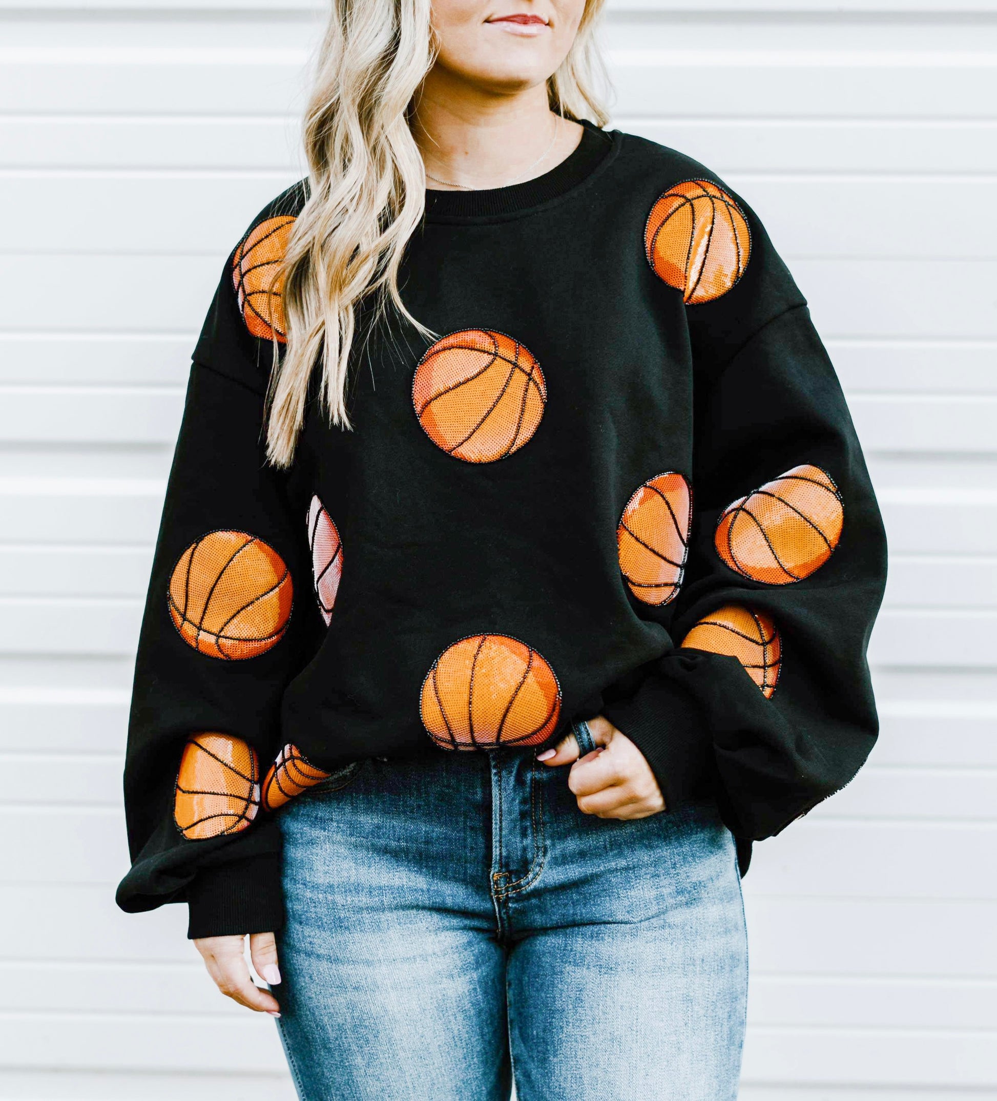 Basketball Beading Sparkles Sequins Black Sweatshirt