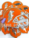 Orange Football Helmet Chenille Sequin Patch