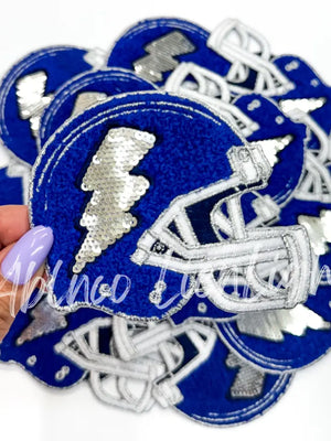 Green Football Helmet Chenille Sequin Embroidery Patch