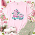 Pink Ice Skate Christmas Sequin Patch Tshirt