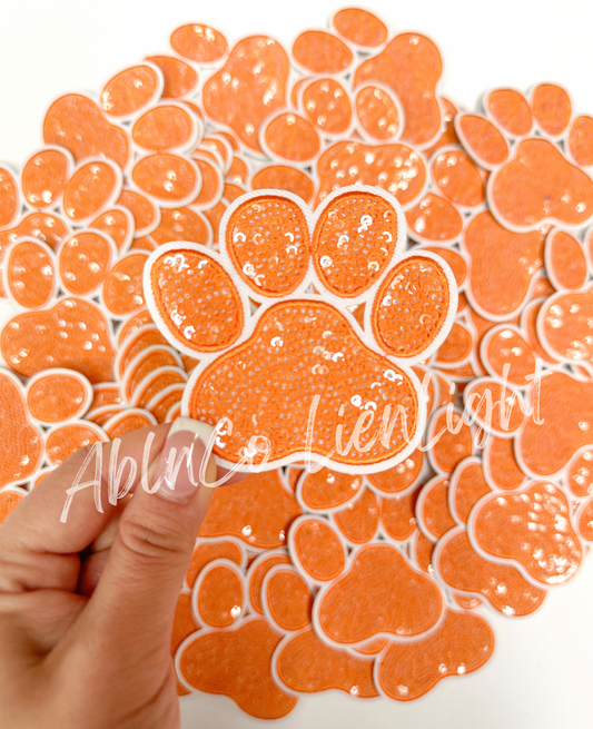 Orange Paw Print Sequins Embroidery Patch